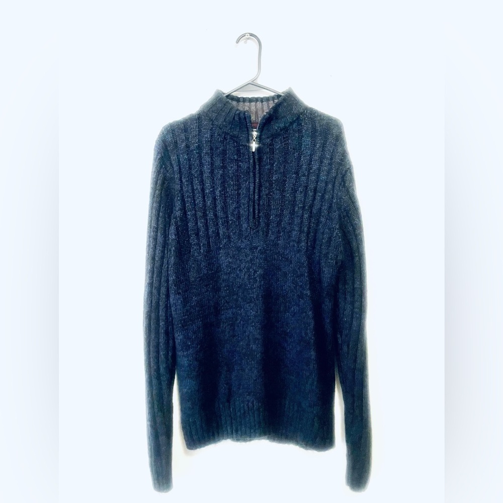 Michael Brandon Mens‎ L 1/4 Zip Mock Neck Gray Knit Pullover Sweater grandpacore
